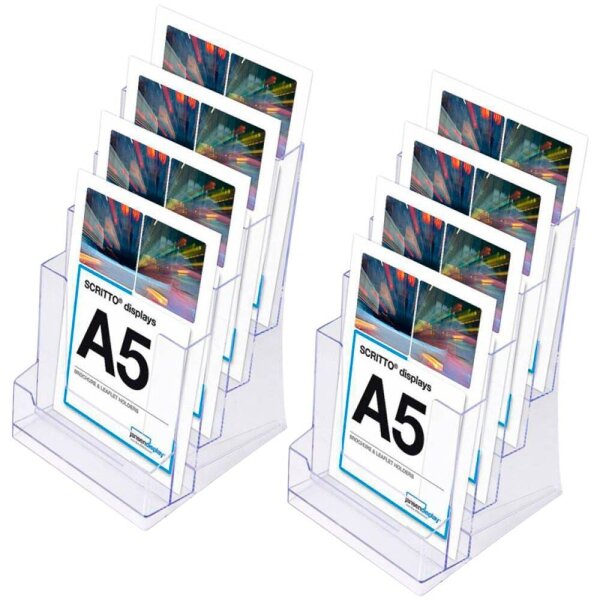 Showdown® Displays Tischprospekthalter SL transparent DIN A5 4 Fächern 19,0 x 22,4 x 29,9 cm, 2 St.