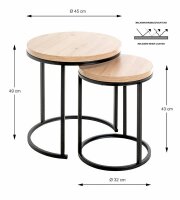 HAKU Möbel Beistelltische-Set rund MDF-Platte eiche,...