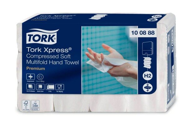 TORK Papierhandtücher 100888 Xpress® H2 Premium Interfold-Falzung 2-lagig weiß, 2.040 Tücher