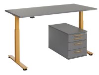 HAMMERBACHER XMST16 elektrisch höhenverstellbarer Schreibtisch grafit rechteckig, T-Fuß-Gestell gold 160,0 x 80,0 cm