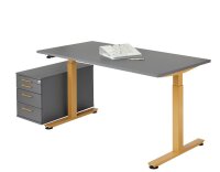 HAMMERBACHER XMST16 elektrisch höhenverstellbarer Schreibtisch grafit rechteckig, T-Fuß-Gestell gold 160,0 x 80,0 cm