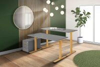 HAMMERBACHER XMST19 elektrisch höhenverstellbarer Schreibtisch grafit rechteckig, T-Fuß-Gestell gold 180,0 x 80,0 cm