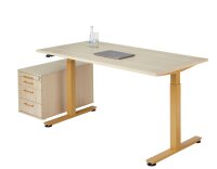 HAMMERBACHER XMST16 elektrisch höhenverstellbarer Schreibtisch eiche rechteckig, T-Fuß-Gestell gold 160,0 x 80,0 cm