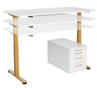 HAMMERBACHER XMST16 elektrisch höhenverstellbarer Schreibtisch weiß rechteckig, T-Fuß-Gestell gold 160,0 x 80,0 cm