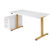 HAMMERBACHER XMST16 elektrisch höhenverstellbarer Schreibtisch weiß rechteckig, T-Fuß-Gestell gold 160,0 x 80,0 cm