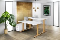HAMMERBACHER XMST16 elektrisch höhenverstellbarer Schreibtisch weiß rechteckig, T-Fuß-Gestell gold 160,0 x 80,0 cm