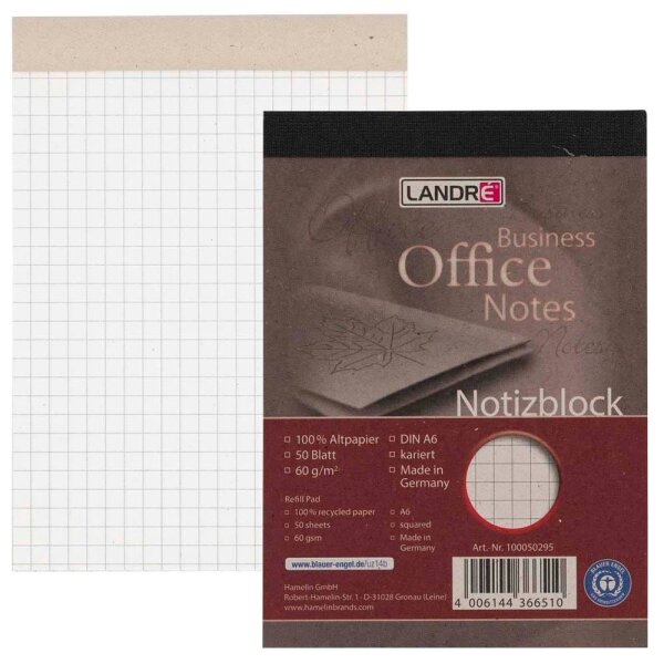 LANDRÉ® Notizblock Recycling  DIN A6 kariert, 1 St.