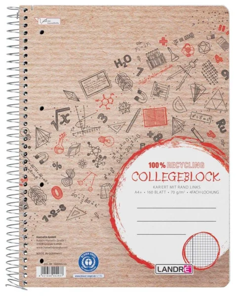 LANDRÉ® Collegeblock Recycling kariert DIN A4...