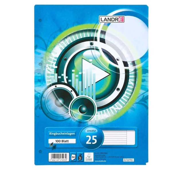 LANDRÉ® Ringbucheinlagen A4 liniert, 100...