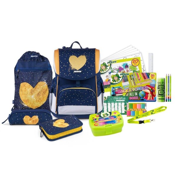 JOLLY Schulranzen-Set ERGONOMIC FLEXY Kunstfaser blau/gold