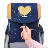 JOLLY Schulranzen-Set ERGONOMIC FLEXY Kunstfaser blau/gold