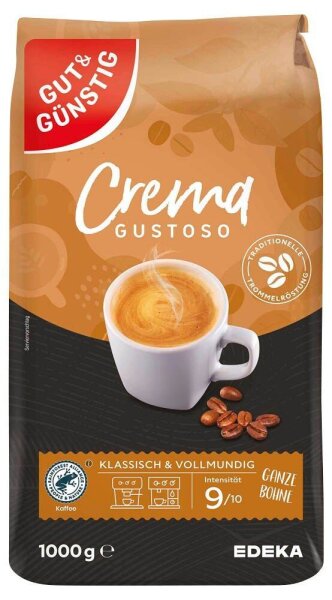 GUT&GÜNSTIG Crema Gustoso Kaffeebohnen, Arabicabohnen kräftig, 1 kg