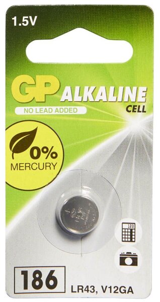 GP Knopfzelle LR43 Alkali-Mangan 1,5 V, 1 St.