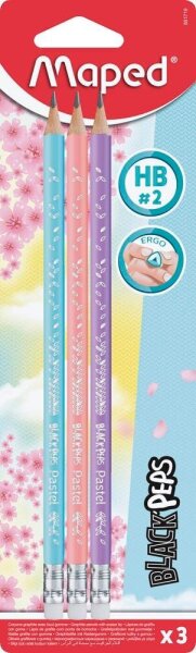 maped BLACKPEPS Bleistifte HB rose, hellblau, flieder mit Radierer, 3 St.