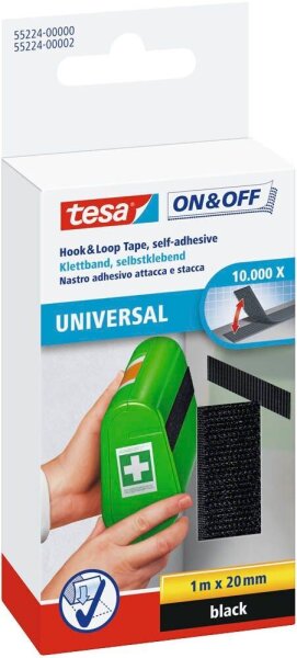 tesa Klettband ON & OFF® UNIVERSAL schwarz, 1 Rolle