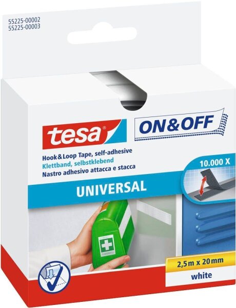 tesa Klettband ON & OFF® UNIVERSAL weiß, 1 Rolle