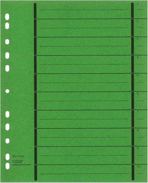 Wekre Trennblätter DIN A4 1-10 grün, 190 g/qm, 50 St.