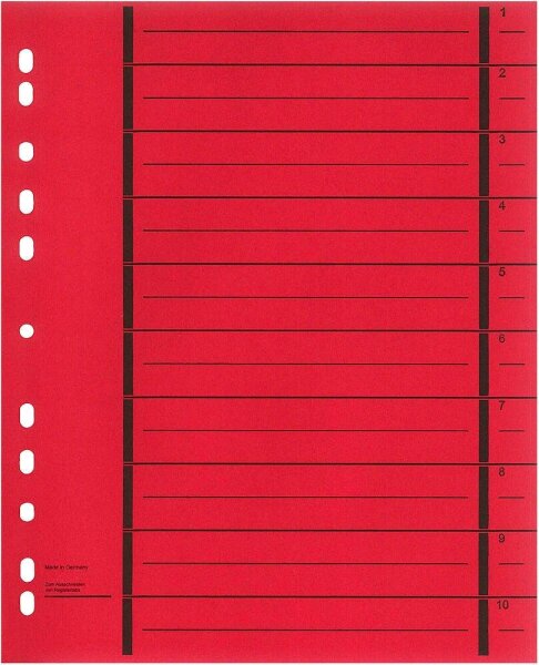 Wekre Trennblätter DIN A4 1-10 rot, 190 g/qm, 50 St.