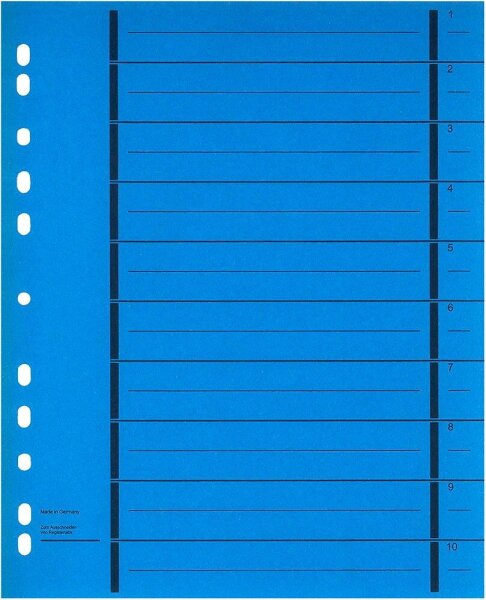 Wekre Trennblätter DIN A4 1-10 blau, 190 g/qm, 50 St.