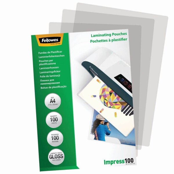 Fellowes Laminierfolien Impress100 glänzend für A4 100 micron, 100 St.