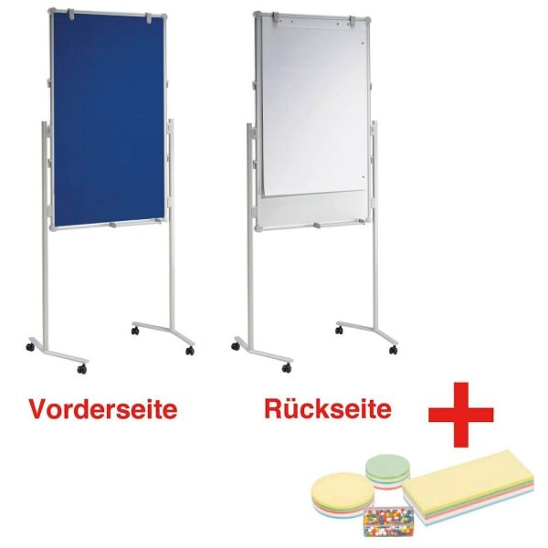 AKTION: MAUL mobiles Whiteboard MAULpro 75,0 x 120,0 cm blau#!#weiß Textil/Whiteboard + GRATIS Moderations-Starter-Set, bestehend aus je 120 Moderationskarten Ø 9,5 cm, Ø 13,5 cm, 9,5 x 20,0 cm, 200 Signal-Nadeln