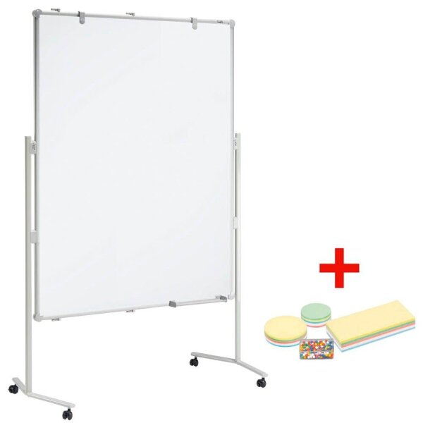 AKTION: MAUL mobiles Whiteboard MAULpro 120,0 x 150,0 cm blau#!#weiß Textil/Whiteboard + GRATIS Moderations-Starter-Set, bestehend aus je 120 Moderationskarten Ø 9,5 cm, Ø 13,5 cm, 9,5 x 20,0 cm, 200 Signal-Nadeln