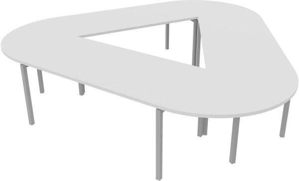 Quadrifoglio Konferenztisch Idea+ weiß Trapezform, Vierkantrohr alu, 320,0 x 298,0 x 74,0 cm