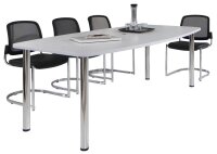 HAMMERBACHER Konferenztisch KT22C lichtgrau Tonnenform, Rundrohr chrom, 220,0 x 83,0/103,0 x 72,0 - 74,0 cm
