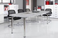 HAMMERBACHER Konferenztisch KT22C lichtgrau Tonnenform, Rundrohr chrom, 220,0 x 83,0/103,0 x 72,0 - 74,0 cm
