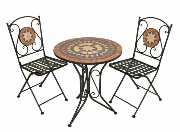 Garden Pleasure Sitzgruppe PULAR, schwarz Keramik, Metall, 3-teilig