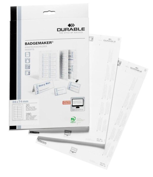 DURABLE Einsteckschilder für Namensschilder Badgemaker 7,4 x 3,4 cm, 280 St.