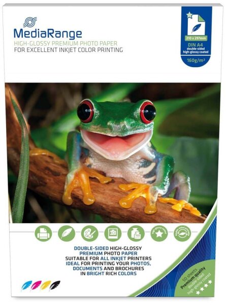 MediaRange Fotopapier MRINK108 DIN A4 hochglänzend 160 g/qm 50 Blatt