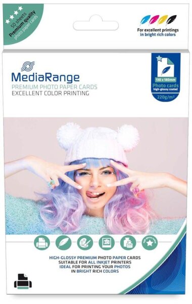 MediaRange Fotopapier MRINK114 13,0 x 18,0 cm hochglänzend 220 g/qm 50 Blatt