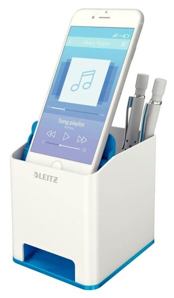 LEITZ Stiftehalter WOW Duo Colour perlweiß/blau Polystyrol 2 Fächer 9,0 x 10,1 x 10,0 cm