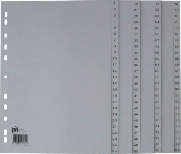 OXFORD Ordnerregister DIN A4 Vollformat 1-100 grau 100-teilig, 1 Satz