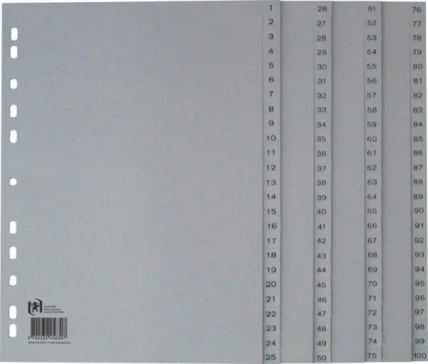 OXFORD Ordnerregister DIN A4 Vollformat 1-100 grau...