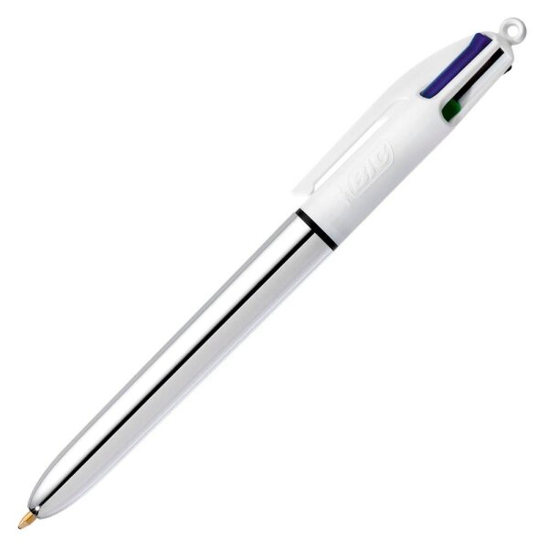 BIC 4-Farben-Kugelschreiber 4 Colours Shine metallic-silber, Schreibfarbe: blau, schwarz, rot, grün, 1 St.