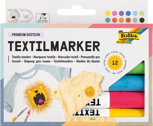 folia Textilmarker farbsortiert 1,0 - 5,0 mm, 12 St.