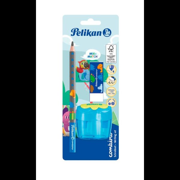 Pelikan Combino Schreiblern- Bleistift-Set B blau mit Tiermotiv, 1 Set