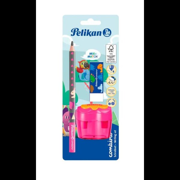 Pelikan Combino Schreiblern- Bleistift-Set B pink mit Tiermotiv, 1 Set