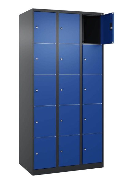 CP Schließfachschrank Classic Plus enzianblau, schwarzgrau 080000-305 S10028, 15 Schließfächer 90,0 x 50,0 x 185,0 cm