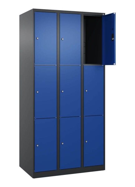 CP Schließfachschrank Classic Plus enzianblau, schwarzgrau 080000-303 S10031, 9 Schließfächer 90,0 x 50,0 x 185,0 cm
