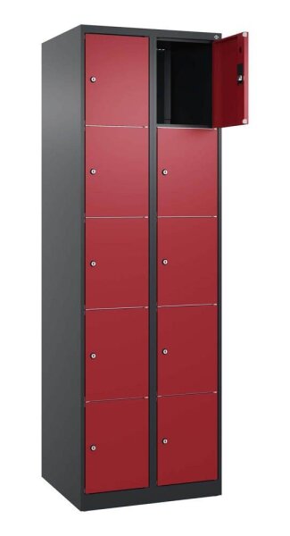 CP Schließfachschrank Classic Plus rubinrot, schwarzgrau 080000-205 S10032, 10 Schließfächer 60,0 x 50,0 x 185,0 cm