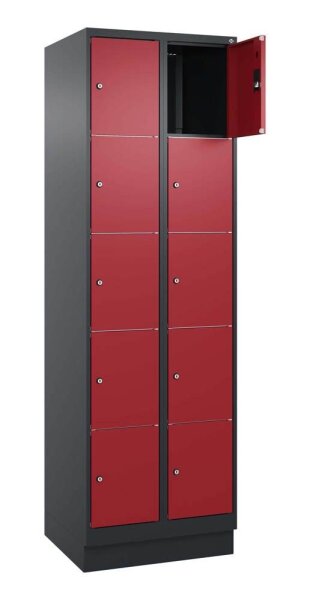 CP Schließfachschrank Classic PLUS rubinrot, schwarzgrau 080020-205 S10037, 10 Schließfächer 60,0 x 50,0 x 195,0 cm