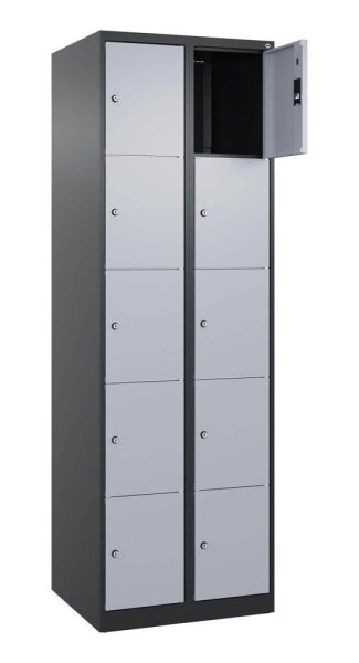 CP Schließfachschrank Classic Plus schwarzgrau, weißaluminium 080000-205 S10040, 10 Schließfächer 60,0 x 50,0 x 185,0 cm