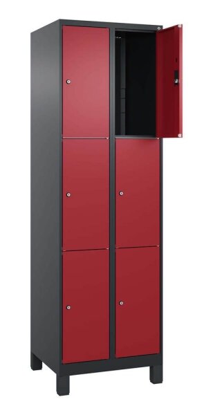 CP Schließfachschrank Classic Plus rubinrot, schwarzgrau 080010-203 S10035, 6 Schließfächer 60,0 x 50,0 x 195,0 cm