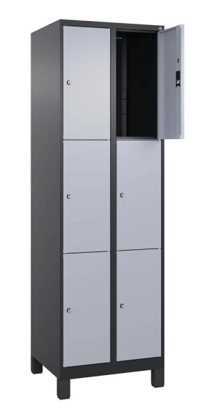 CP Schließfachschrank Classic Plus schwarzgrau, weißaluminium 080010-203 S10038, 6 Schließfächer 60,0 x 50,0 x 195,0 cm