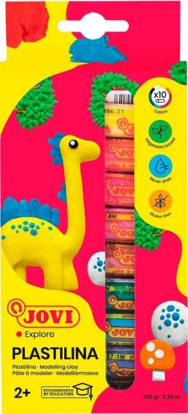 JOVI Knete PLASTILINA farbsortiert, 10 Farben je 15,0 g