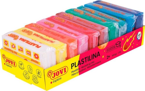 JOVI Knete PLASTILINA farbsortiert, 10 Farben je 50,0 g