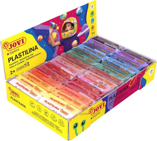 JOVI Knete PLASTILINA farbsortiert, 30 Farben je 50,0 g